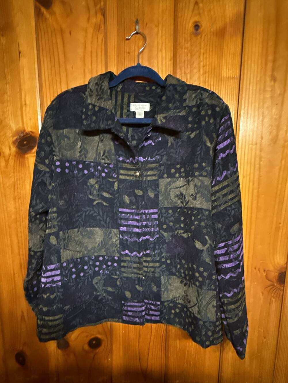 Christopher & Banks Tapestry Patchwork Jacket Size XL Purple Green Cottagecore